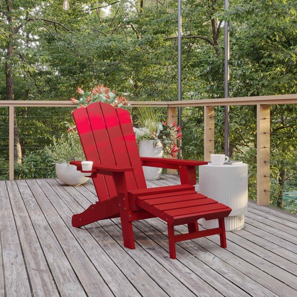 Flash Furniture Red Adirondack Chair with Ottoman and Cupholder LE-HMP-1044-110-RD-GG